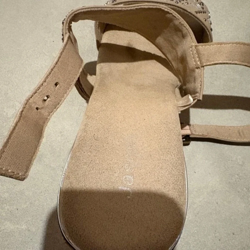Jasmine‎ Tan Wedge Sandals Embellished Studded Ankle Strap Women's Size 9W